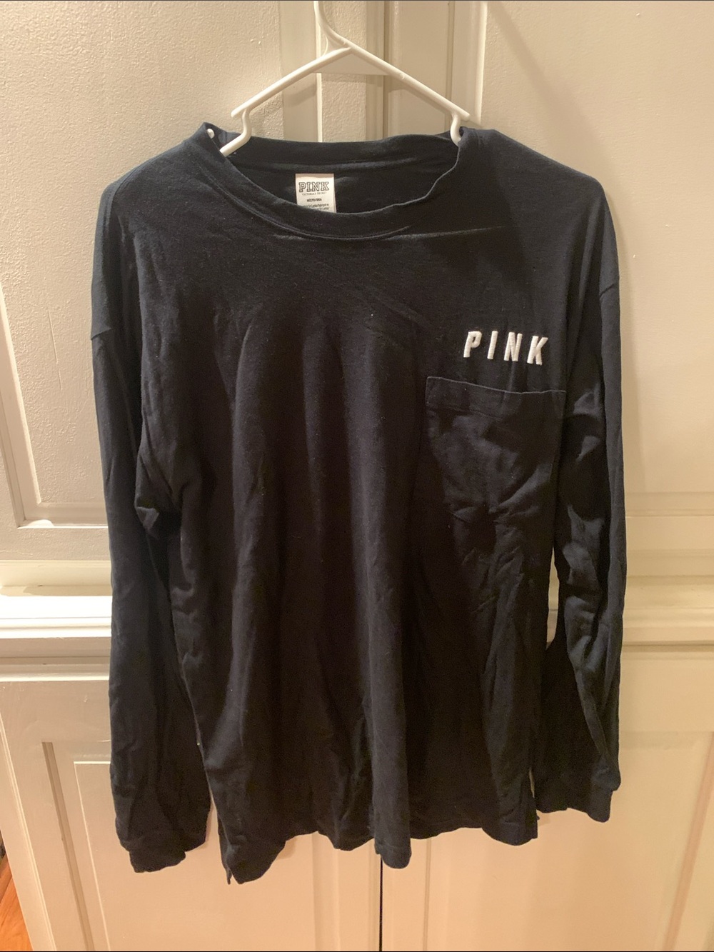 PINK Victoria's Secret Navy Long Sleeve Pocket Tee Medium